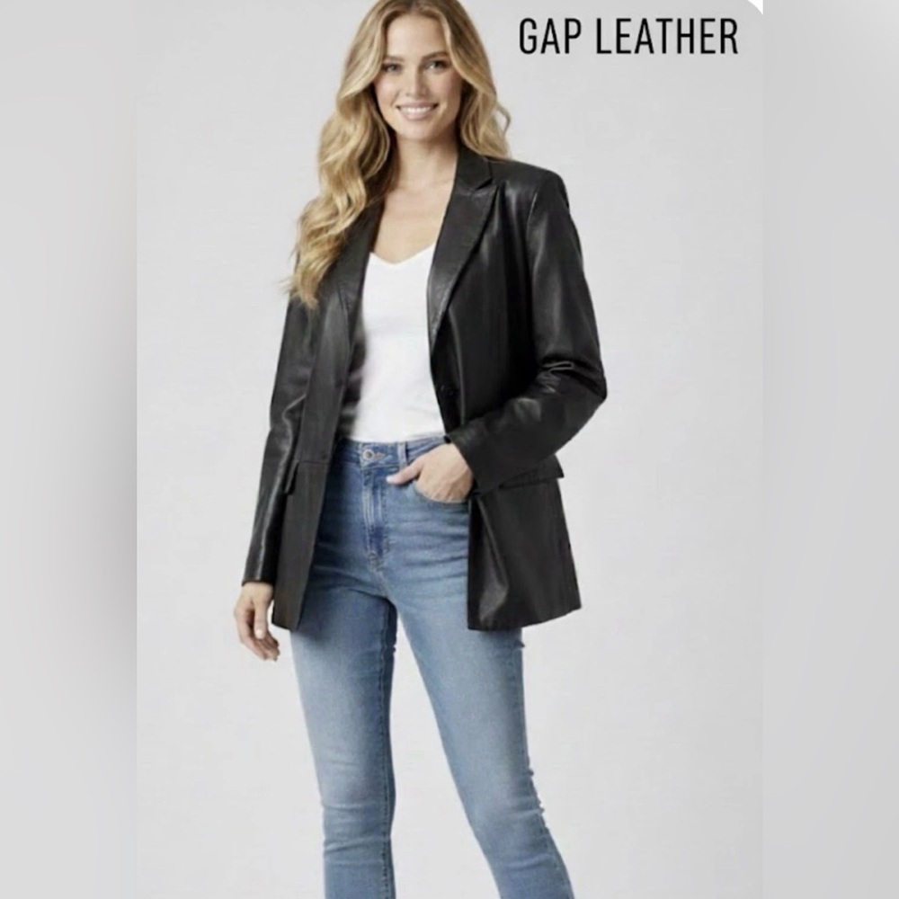 Vintage GAP Genuine Leather Blazer Jacket Black - Women's Size M - Straight Cut